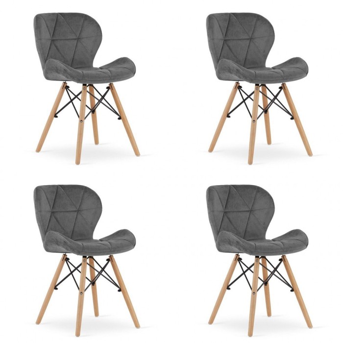 Set 4 scaune stil scandinav, Artool, Lago Velvet, catifea, lemn, gri, 47x36x73.5 cm