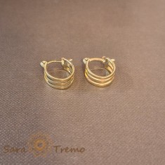 Cercei Model Triplu Lat Placat cu Aur - 1.5 cm, Potrivit pentru Femei si Fete foto