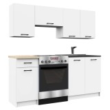 Set mobilier bucatarie Olivia 180 cm, 5 corpuri, alb si gri beton