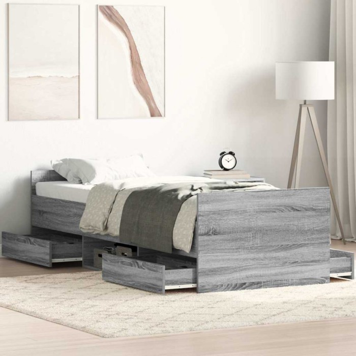 vidaXL Cadru de pat cu tăblie la cap/picioare, gri sonoma, 75x190 cm 3203822