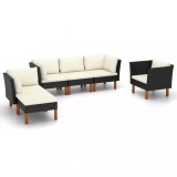 Cumpara ieftin Set mobilier grădină, 6 piese, negru, poliratan/lemn eucalipt
