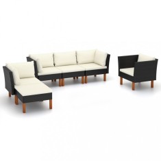 Gossi set mobilier gradina, 6 piese, negru, poliratan/lemn eucalipt