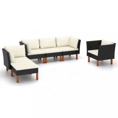 vidaXL Set mobilier grădină, 6 piese, negru, poliratan/lemn eucalipt 3082085 foto