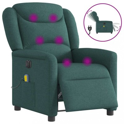 vidaXL Fotoliu electric de masaj rabatabil, verde &amp;icirc;nchis, textil foto