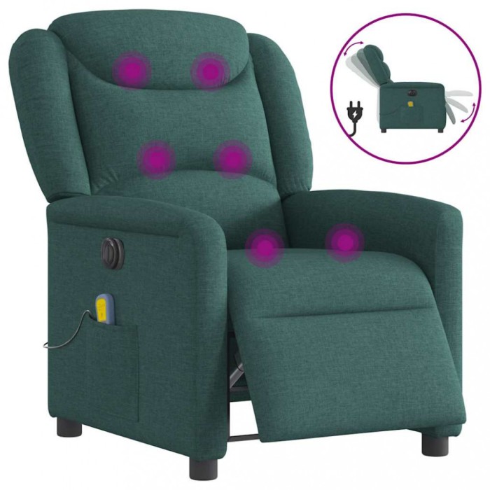 vidaXL Fotoliu electric de masaj rabatabil, verde &icirc;nchis, textil