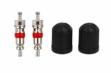 Cumpara ieftin Set accesorii pentru valve Schrader, 2 miezuri ventil metalice si 2 capace negre de protectie