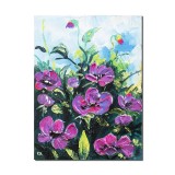 Tablou pictat manual, Flori mov, stilizat, 40x30cm acril pe panza in cutit efect 3D, Kenny Varniote