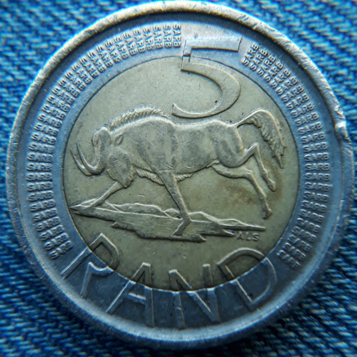 2o - 5 Rand 2011 Africa de Sud / an unic de batere / bimetal