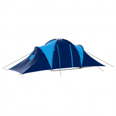 Cort camping textil, 9 persoane, albastru inchis si albastru