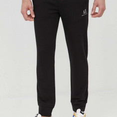 Armani Exchange pantaloni de trening din bumbac barbati, culoarea negru, cu imprimeu