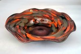 Fructiera din Sticla, Centru de Masa ARTA lucrata manual in stil Murano , manofactura BINZ din Rugen , cca 32 cm diametru 6 cm inaltime