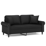 Cumpara ieftin Canapea cu 2 locuri cu pernute, negru, 140 cm, piele ecologica