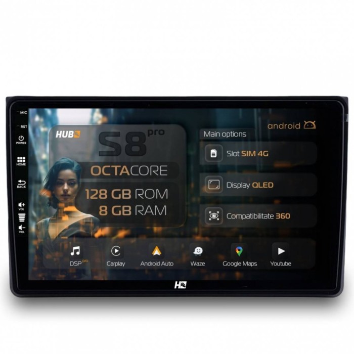 Navigatie Audi A4(B6 B7) SEAT EXEO 8GB RAM Android 13 Octacore Slot Sim 4G DSP GPS Wi-FI Carplay Android Auto USB Bluetooth Waze Touchscreen 9 Inch