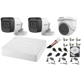 Sistem supraveghere mixt audio-video Hikvision 3 camere Turbo HD 2MP DVR 4 canale, HDD 500GB SafetyGuard Surveillance