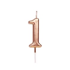 Lumanare de Tort, Cyrax, Model Cifra 1, Party, 4.5 x 2.5 cm, din Parafina, Rose Gold