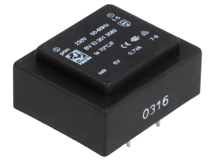 Transformator PCB &icirc;ncapsulat 0,7VA 230V 6V