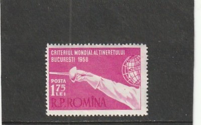ROMANIA 1958 LP 453 CRITERIUL MONDIAL AL TINERETULUI MNH NESTAMPILAT foto