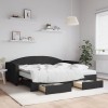 Pat de zi cu extensie și sertare, negru, 90x190cm, textil