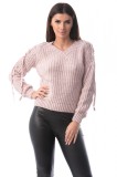Cumpara ieftin E766-5 Pulover cu decolteu in V si snur in zona umerilor, S/M