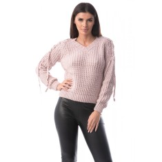 E766-5 Pulover cu decolteu in V si snur in zona umerilor