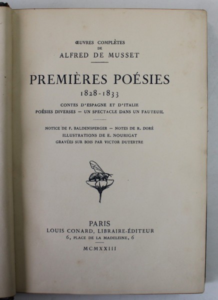 OEUVRE COMPLETES de ALFRED DE MUSSET , PREMIERE POESIES 1828 - 1833 , illustrations de E. NOURIGAT , 1922