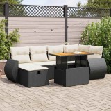 VidaXL Set mobilier grădină perne 8 piese negru, poliratan/lemn acacia 3328057