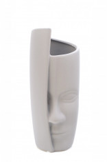 Vaza decorativa din ceramica, forma de cap, gri, 28 x 12 cm foto