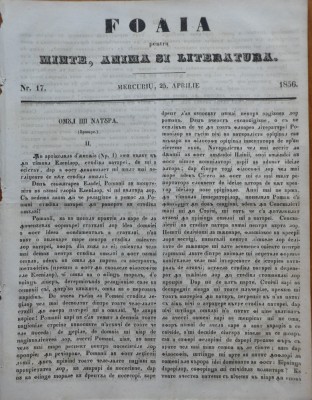 Foaia pentru minte , inima si literatura , nr. 17 , 1856 foto