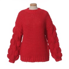 Pulover rosu tricotat cu maneci bufante