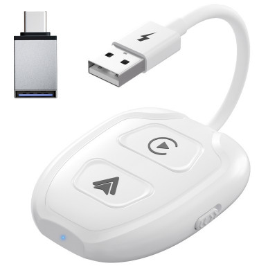 Adaptor Wireless Techstar&amp;reg; THT-020-9-1 Pentru Apple CarPlay Si Android Auto, Dongle USB-Type-C , WiFi 5G, Bluetooth, Conectare Automata, Alb foto