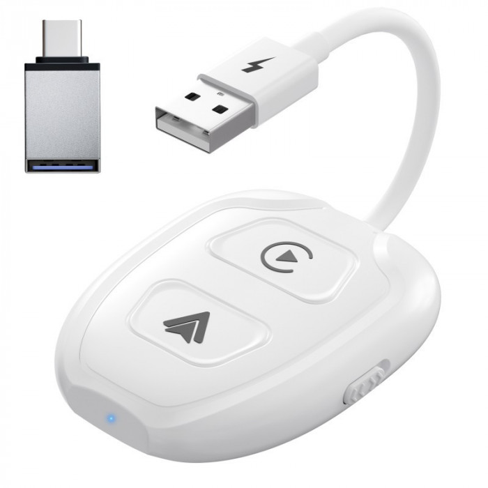 Adaptor Wireless Techstar&reg; THT-020-9-1 Pentru Apple CarPlay Si Android Auto, Dongle USB-Type-C , WiFi 5G, Bluetooth, Conectare Automata, Alb