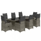 Cumpara ieftin Set bistro de gradina cu perne, 9 piese, gri, poliratan