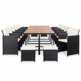 Set mobilier de exterior cu perne, 17 piese, negru, poliratan, vidaXL