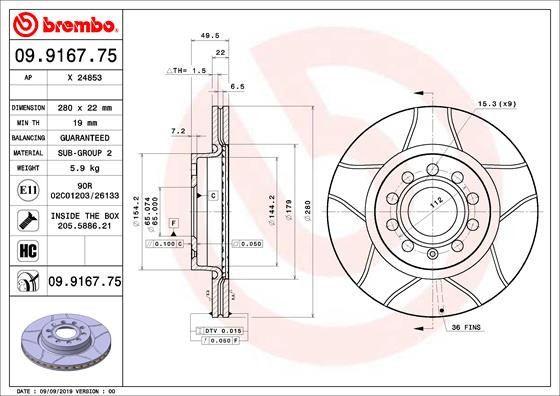 BREMBO 09.9167.75 XTRA LINE - Max Disc frana