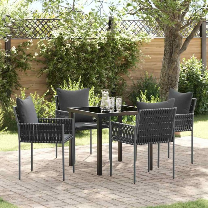vidaXL Set de masă pentru grădină 5 pcs Negru Rattan poli 3379101