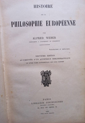 Alfred Weber - Histoire de la philosophie europeenne (1925) foto