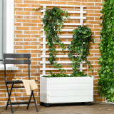 Cumpara ieftin Outsunny Jardiniera inaltata verticala cu 4 roti si suport pentru plantele cataratoare, din lemn de brad, 76x30x155cm, alb