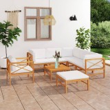 Cumpara ieftin Set mobilier grădină cu perne crem, 8 piese, lemn masiv de tec
