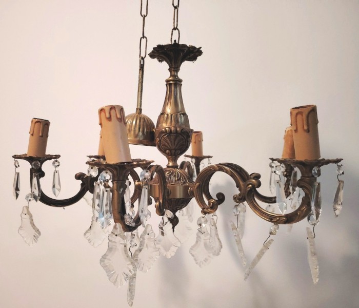 Candelabru din bronz masiv cu 6 brațe și elemente din crista