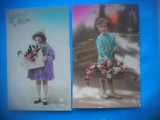 HOPCT 1828 COPII--ROMANTICA-FRANTA-LOT 2 CARTI POSTALE VECHI-CIRCULATE