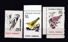 ROMANIA 1993 LP 1314 PASARI 25 L 50 L 250 L HARTIE ALBA FARA FILIGRAN MNH foto
