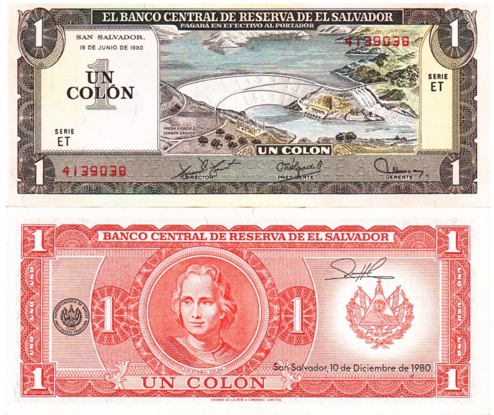El Salvador 1 Colon 1980 P-125 UNC