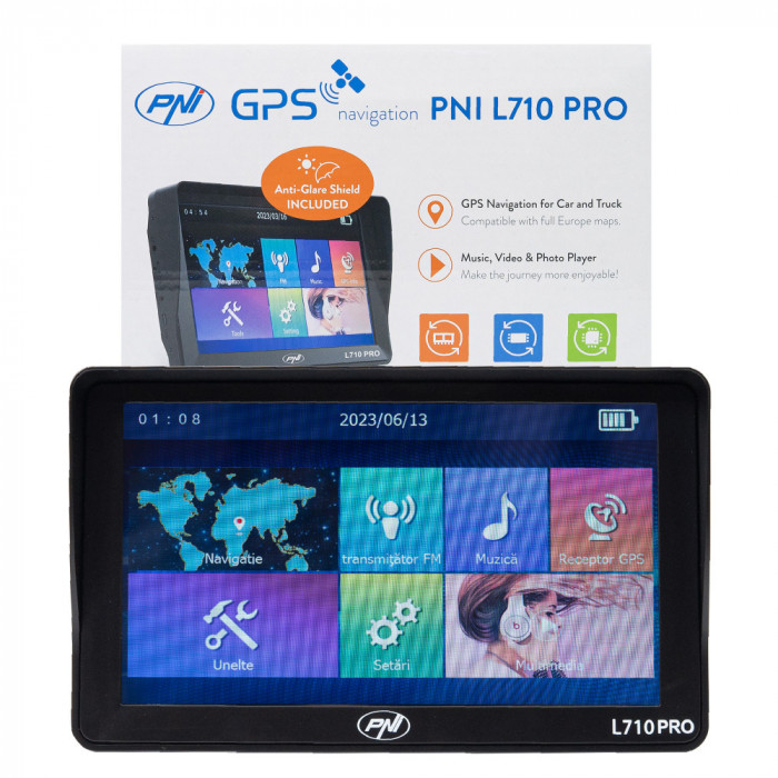 Aproape nou: Sistem de navigatie GPS PNI L710 PRO cu parasolar, 7 inch, 800 MHz, 25