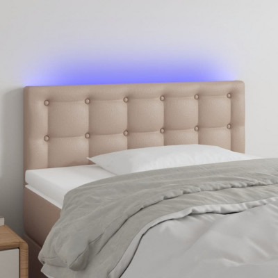 vidaXL Tăblie de pat cu LED, cappuccino, 90x5x78/88cm, piele ecologică foto