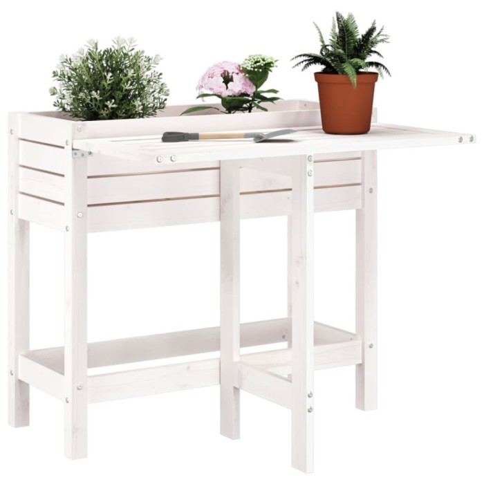 vidaXL Jardinieră de grădină cu blat pliabil alb lemn masiv pin 825122