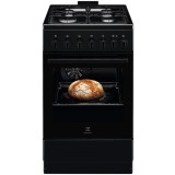 Aragaz Electrolux LKK520022K, Mixt, 4 arzatoare, Siguranta plita, Aprindere integrata, Timer mecanic, Iluminare cuptor, Grill, Clasa A, 50 cm, Negru