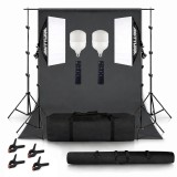 Cumpara ieftin Set studio iluminare cu 2 softbox, 2 becuri 150W, black screen, clame de panza, geanta transport