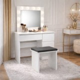 Masa de toaleta/machiaj, Irina + taburet, alb, cu oglinda si LED-uri, 94x43x141 cm GartenVIP DiyLine