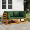 Set 2 Canapele Colt Gradina Modulare Lemn Acacia, Perne Verzi, 141x70.5x65 cm