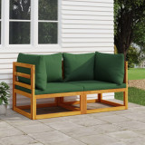 vidaXL Canapele Colț Modulare, 2 Buc, Lemn Acacia, Perne Verzi, Gradina/Exterior, 141x70.5x65 cm